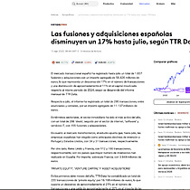 Las fusiones y adquisiciones espaolas disminuyen un 17% hasta julio, segn TTR Data
